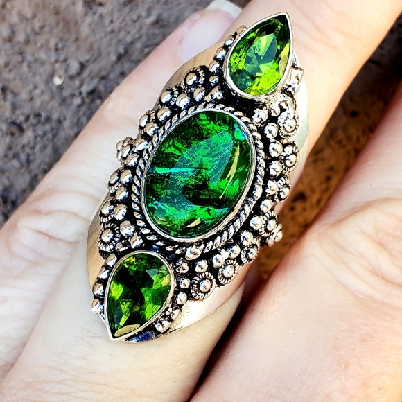 New Triplet Opal & Peridot 925 Silver Statement Ring. - Picture 1 of 15